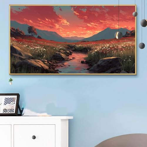 Malen Nach Zahlen Landschaft, Malen Nach Zahlen Erwachsene Feuerwolke Paint by Numbers Handgemalt Ölgemälde Kit für Anfänger mit Pinseln und Acrylfarben, Deko Wohnzimmer, Geschenke 40x90 cm Q6-837 von Weoqion