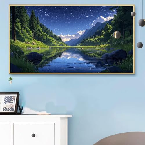 Malen Nach Zahlen Landschaft, Malen Nach Zahlen Erwachsene Fluss Paint by Numbers Handgemalt Ölgemälde Kit für Anfänger mit Pinseln und Acrylfarben,Halloween Deko Wohnzimmer,Geschenke 90x180 CM Q6-365 von Weoqion