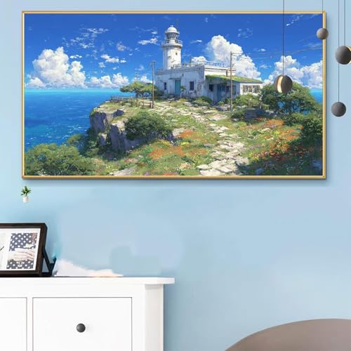 Malen Nach Zahlen Landschaft, Malen Nach Zahlen Erwachsene Küsten Paint by Numbers Handgemalt Ölgemälde Kit für Anfänger mit Pinseln Acrylfarben, Halloween Deko Wohnzimmer, Geschenke 80x160 CM Q6-185 von Weoqion