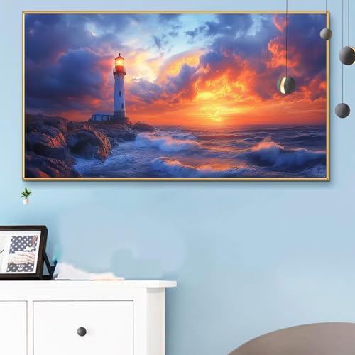 Malen Nach Zahlen Landschaft, Malen Nach Zahlen Erwachsene Leuchtturm Paint by Numbers Handgemalt Ölgemälde Kit für Anfänger mit Pinseln und Acrylfarben, Deko Wohnzimmer, Geschenke 60x120CM Q6-393 von Weoqion