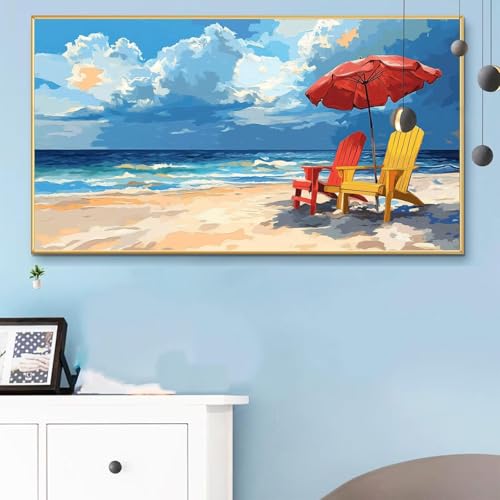 Malen Nach Zahlen Landschaft, Malen Nach Zahlen Erwachsene Regenschirm Paint by Numbers Handgemalt Ölgemälde Kit für Anfänger mit Pinseln und Acrylfarben, Deko Wohnzimmer, Geschenke 50x100CM Q6-23 von Weoqion