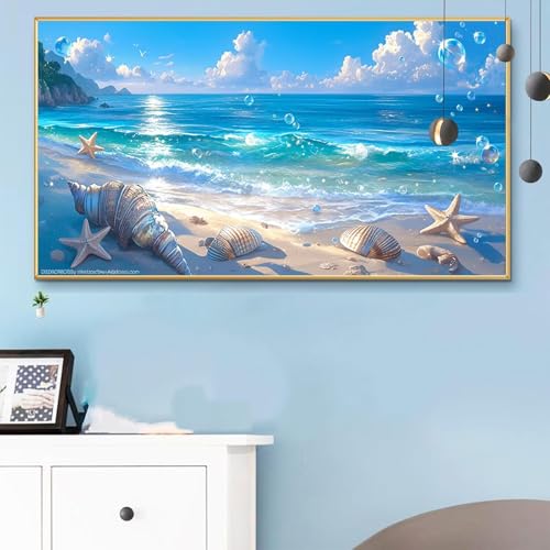 Malen Nach Zahlen Landschaft, Malen Nach Zahlen Erwachsene Strand Paint by Numbers Handgemalt Ölgemälde Kit für Anfänger mit Pinseln und Acrylfarben,Halloween Deko Wohnzimmer,Geschenke 100x200CM Q6-13 von Weoqion