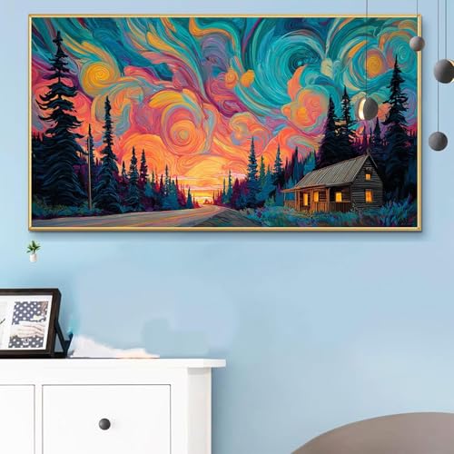 Malen Nach Zahlen Landschaft, Malen Nach Zahlen Erwachsene Wolke Paint by Numbers Handgemalt Ölgemälde Kit für Anfänger mit Pinseln und Acrylfarben, Halloween Deko Wohnzimmer, Geschenke 40x80 Q6-459 von Weoqion