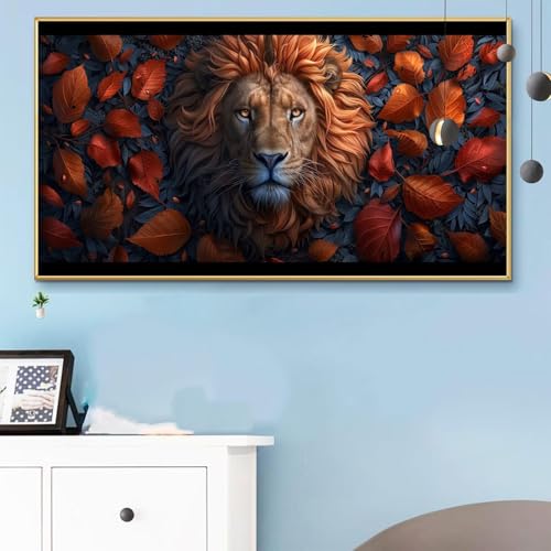 Malen Nach Zahlen Löwe, Malen Nach Zahlen Erwachsene Herbst Paint by Numbers Handgemalt Ölgemälde Kit für Anfänger mit Pinseln und Acrylfarben, Halloween Deko Wohnzimmer, Geschenke 90x180 cm Q6-717 von Weoqion