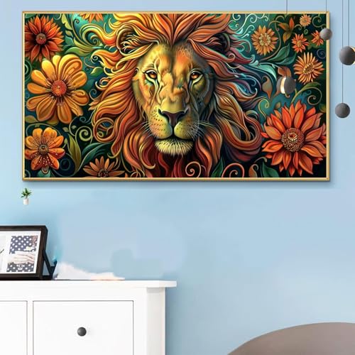 Malen Nach Zahlen Löwe, Malen Nach Zahlen Erwachsene Sonnenblume Paint by Numbers Handgemalt Ölgemälde Kit für Anfänger mit Pinseln und Acrylfarben, Halloween Deko Wohnzimmer, Geschenke 100x200 Q6-969 von Weoqion