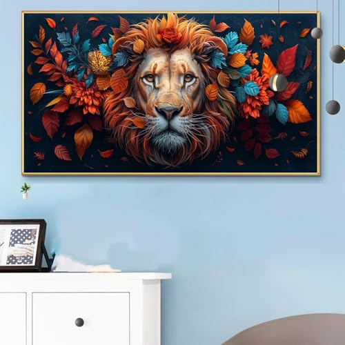 Malen Nach Zahlen Löwe, Malen Nach Zahlen Erwachsene Tiere Paint by Numbers Handgemalt Ölgemälde Kit für Anfänger mit Pinseln und Acrylfarben, Halloween Deko Wohnzimmer, Geschenke 40x80 cm Q6-187 von Weoqion