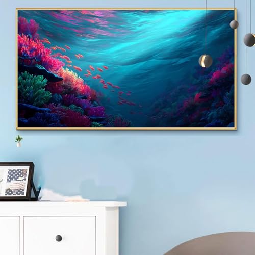 Malen Nach Zahlen Meer, Malen Nach Zahlen Erwachsene Koralle Paint by Numbers Handgemalt Ölgemälde Kit für Anfänger mit Pinseln und Acrylfarben, Halloween Deko Wohnzimmer, Geschenke 80x160 Q6-509 von Weoqion