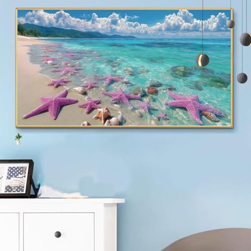 Malen Nach Zahlen Meer, Malen Nach Zahlen Erwachsene Seestern Paint by Numbers Handgemalt Ölgemälde Kit für Anfänger mit Pinseln und Acrylfarben, Halloween Deko Wohnzimmer, Geschenke 60x120 CM Q6-155 von Weoqion