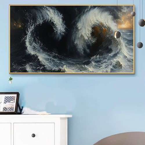 Malen Nach Zahlen Meereswellen, Malen Nach Zahlen Erwachsene Herz Paint by Numbers Handgemalt Ölgemälde Kit für Anfänger mit Pinseln und Acrylfarben, Halloween Deko Wohnzimmer, Geschenke 80x160 Q6-429 von Weoqion