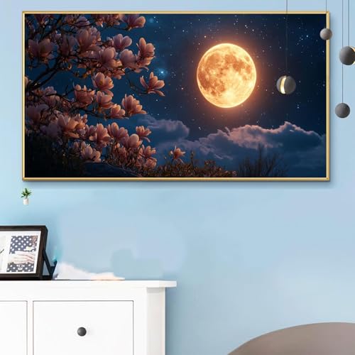 Malen Nach Zahlen Mond, Malen Nach Zahlen Erwachsene Orchidee Paint by Numbers Handgemalt Ölgemälde Kit für Anfänger mit Pinseln und Acrylfarben, Halloween Deko Wohnzimmer, Geschenke 40x90 CM Q6-925 von Weoqion