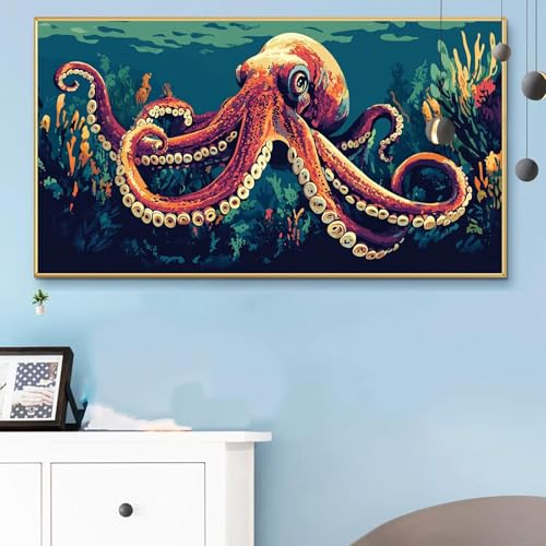 Malen Nach Zahlen Oktopus, Malen Nach Zahlen Erwachsene Tiere Paint by Numbers Handgemalt Ölgemälde Kit für Anfänger mit Pinseln und Acrylfarben, Halloween Deko Wohnzimmer, Geschenke 50x100 CM Q6-505 von Weoqion