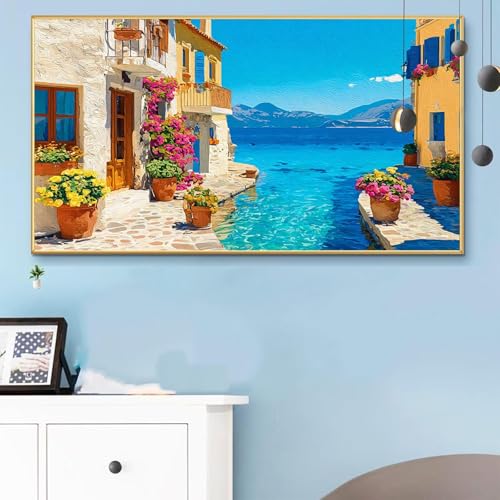 Malen Nach Zahlen Ozean, Malen Nach Zahlen Erwachsene Dorf Paint by Numbers Handgemalt Ölgemälde Kit für Anfänger mit Pinseln und Acrylfarben, Halloween Deko Wohnzimmer,Frauen Geschenke 40x90cm Q6-211 von Weoqion