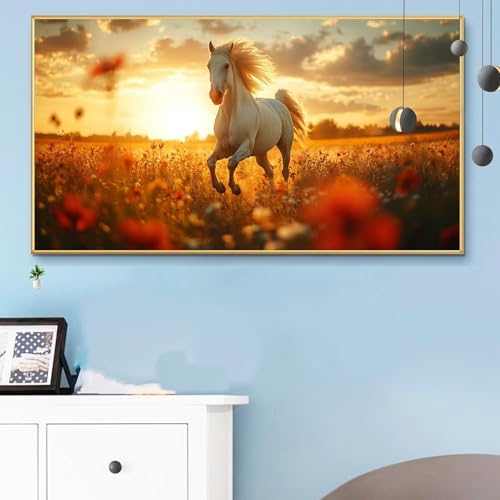 Malen Nach Zahlen Pferd, Malen Nach Zahlen Erwachsene Wiese Paint by Numbers Handgemalt Ölgemälde Kit für Anfänger mit Pinseln und Acrylfarben, Halloween Deko Wohnzimmer, Geschenke 90x180cm Q6-951 von Weoqion