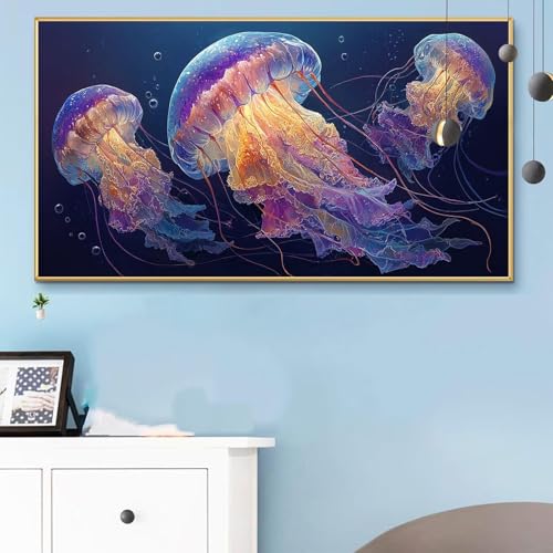 Malen Nach Zahlen Qualle, Malen Nach Zahlen Erwachsene Fantasy Paint by Numbers Handgemalt Ölgemälde Kit für Anfänger mit Pinseln und Acrylfarben, Halloween Deko Wohnzimmer, Geschenke 30x60 Q6-819 von Weoqion