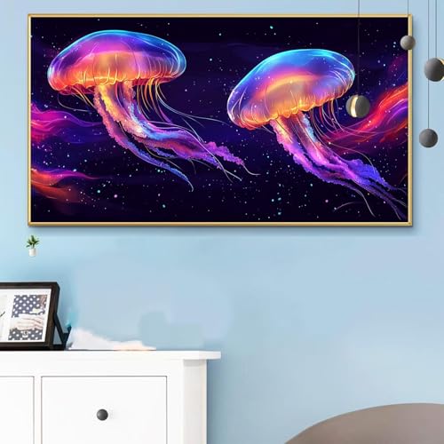 Malen Nach Zahlen Qualle, Malen Nach Zahlen Erwachsene Sternenhimmel Paint by Numbers Handgemalt Ölgemälde Kit für Anfänger mit Pinseln und Acrylfarben, Halloween Deko Wohnzimmer 100x200 cm Q6-817 von Weoqion