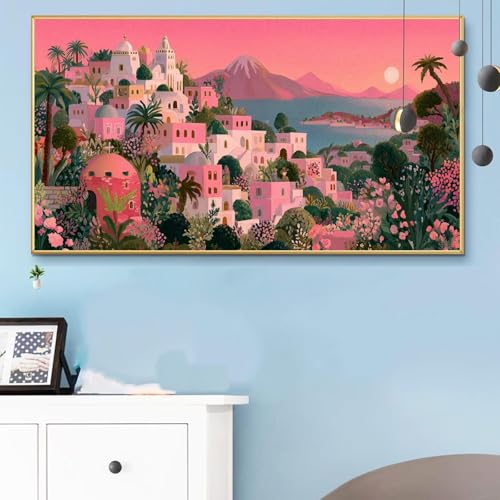 Malen Nach Zahlen Rosa, Malen Nach Zahlen Erwachsene Stadt Paint by Numbers Handgemalt Ölgemälde Kit für Anfänger mit Pinseln und Acrylfarben, Halloween Deko Wohnzimmer,Frauen Geschenke 30x60cm Q6-181 von Weoqion