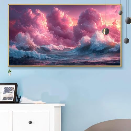 Malen Nach Zahlen Rosa, Malen Nach Zahlen Erwachsene Wolke Paint by Numbers Handgemalt Ölgemälde Kit für Anfänger mit Pinseln und Acrylfarben, Halloween Deko Wohnzimmer, Geschenke 50x100 cm Q6-887 von Weoqion