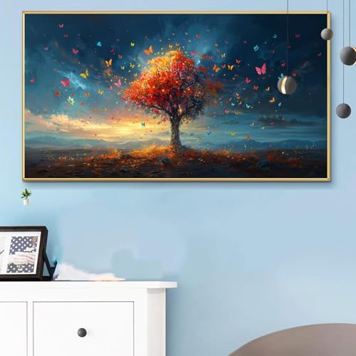 Malen Nach Zahlen Schmetterling, Malen Nach Zahlen Erwachsene Baum Paint by Numbers Handgemalt Ölgemälde Kit für Anfänger mit Pinseln und Acrylfarben, Halloween Deko Wohnzimmer, Geschenke 40x80 Q6-489 von Weoqion