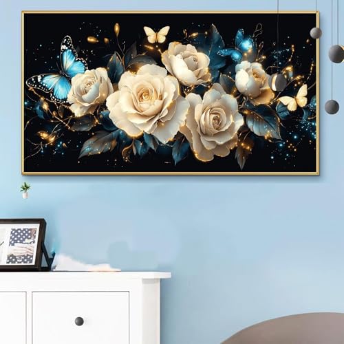 Malen Nach Zahlen Schmetterling, Malen Nach Zahlen Erwachsene Blume Paint by Numbers Handgemalt Ölgemälde Kit für Anfänger mit Pinseln Acrylfarben, Halloween Deko Wohnzimmer, Geschenke 80x160 CM Q6-15 von Weoqion