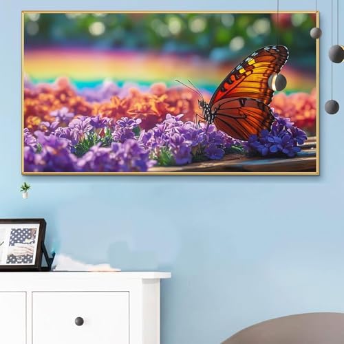 Malen Nach Zahlen Schmetterling, Malen Nach Zahlen Erwachsene Blume Paint by Numbers Handgemalt Ölgemälde Kit für Anfänger mit Pinseln und Acrylfarben, Deko Wohnzimmer, Geschenke 100x200 CM Q6-695 von Weoqion
