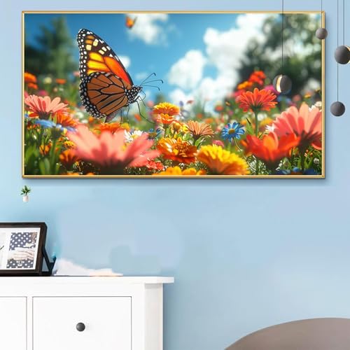 Malen Nach Zahlen Schmetterling, Malen Nach Zahlen Erwachsene Gänseblümchen Paint by Numbers Handgemalt Ölgemälde Kit für Anfänger mit Pinseln und Acrylfarben,Halloween Deko Wohnzimmer 60x120CM Q6-523 von Weoqion