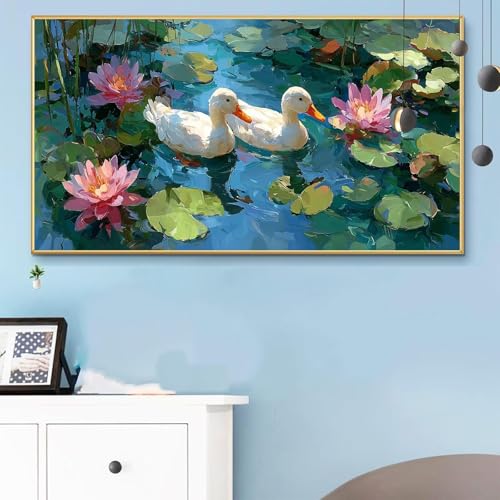 Malen Nach Zahlen Schwan, Malen Nach Zahlen Erwachsene See Paint by Numbers Handgemalt Ölgemälde Kit für Anfänger mit Pinseln und Acrylfarben, Halloween Deko Wohnzimmer, Geschenke 50x100CM Q6-133 von Weoqion