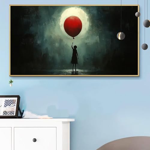Malen Nach Zahlen Schwarz, Malen Nach Zahlen Erwachsene Ballon Paint by Numbers Handgemalt Ölgemälde Kit für Anfänger mit Pinseln und Acrylfarben, Halloween Deko Wohnzimmer, Geschenke 70x140 Q6-339 von Weoqion