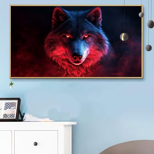 Malen Nach Zahlen Schwarz, Malen Nach Zahlen Erwachsene Wolf Paint by Numbers Handgemalt Ölgemälde Kit für Anfänger mit Pinseln und Acrylfarben, Halloween Deko Wohnzimmer, Geschenke 40x80cm Q6-221 von Weoqion