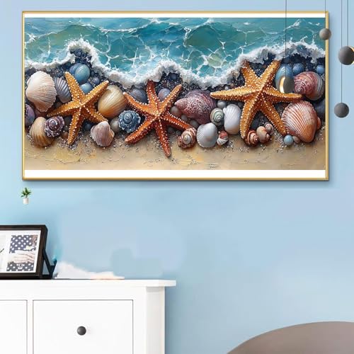 Malen Nach Zahlen Seestern, Malen Nach Zahlen Erwachsene Strand Paint by Numbers Handgemalt Ölgemälde Kit für Anfänger mit Pinseln und Acrylfarben,Halloween Deko Wohnzimmer,Geschenke 100x200 cm Q6-987 von Weoqion