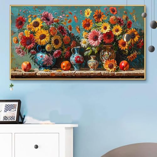 Malen Nach Zahlen Sonnenblume, Malen Nach Zahlen Erwachsene Halloween Paint by Numbers Handgemalt Ölgemälde Kit für Anfänger mit Pinseln Acrylfarben,Halloween Deko Wohnzimmer,Geschenke 40x90CM Q6-203 von Weoqion