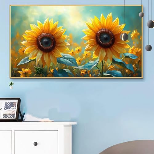Malen Nach Zahlen Sonnenblume, Malen Nach Zahlen Erwachsene Weihnachten Paint by Numbers Handgemalt Ölgemälde Kit für Anfänger mit Pinseln und Acrylfarben, Deko Wohnzimmer, Geschenke 70x140 Q6-919 von Weoqion