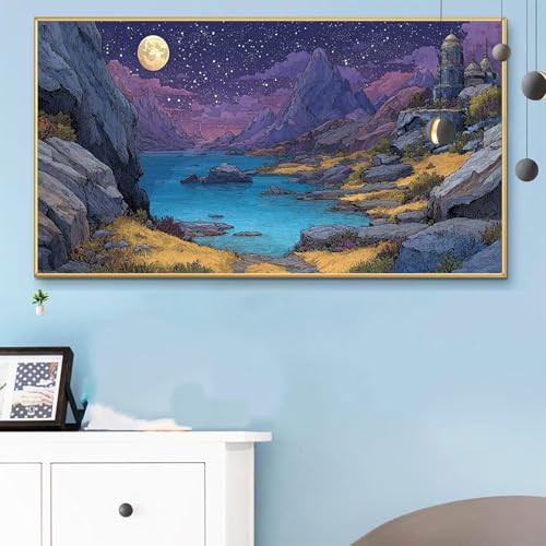 Malen Nach Zahlen Sternenhimmel, Malen Nach Zahlen Erwachsene Mond Paint by Numbers Handgemalt Ölgemälde Kit für Anfänger mit Pinseln Acrylfarben, Halloween Deko Wohnzimmer, Geschenke 60x120 cm Q6-397 von Weoqion