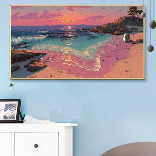 Malen Nach Zahlen Strand, Malen Nach Zahlen Erwachsene Rosa Paint by Numbers Handgemalt Ölgemälde Kit für Anfänger mit Pinseln und Acrylfarben, Halloween Deko Wohnzimmer, Geschenke 60x120cm Q6-371 von Weoqion