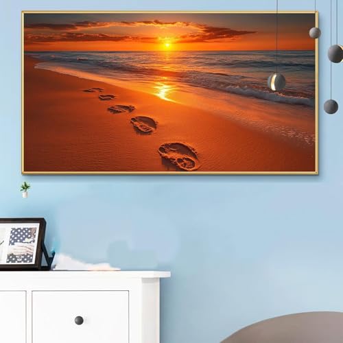 Malen Nach Zahlen Strand, Malen Nach Zahlen Erwachsene Sonnenuntergang Paint by Numbers Handgemalt Ölgemälde Kit für Anfänger mit Pinseln Acrylfarben, Halloween Deko Wohnzimmer, Geschenke 80x160 Q6-59 von Weoqion