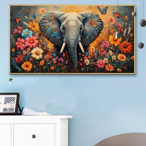 Malen Nach Zahlen Tiere, Malen Nach Zahlen Erwachsene Elefant Paint by Numbers Handgemalt Ölgemälde Kit für Anfänger mit Pinseln und Acrylfarben, Halloween Deko Wohnzimmer, Geschenke 80x160 CM Q6-45 von Weoqion
