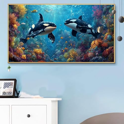Malen Nach Zahlen Tiere, Malen Nach Zahlen Erwachsene Hai Paint by Numbers Handgemalt Ölgemälde Kit für Anfänger mit Pinseln und Acrylfarben, Halloween Deko Wohnzimmer,Frauen Geschenke 40x90CM Q6-633 von Weoqion