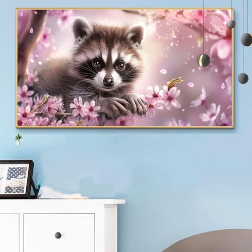 Malen Nach Zahlen Tiere, Malen Nach Zahlen Erwachsene Waschbär Paint by Numbers Handgemalt Ölgemälde Kit für Anfänger mit Pinseln und Acrylfarben, Halloween Deko Wohnzimmer, Geschenke 60x120CM Q6-973 von Weoqion