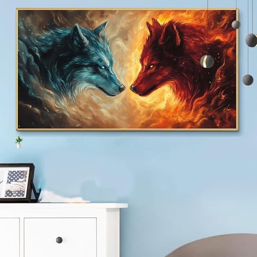 Malen Nach Zahlen Tiere, Malen Nach Zahlen Erwachsene Wolf Paint by Numbers Handgemalt Ölgemälde Kit für Anfänger mit Pinseln und Acrylfarben, Halloween Deko Wohnzimmer, Geschenke 50x100cm Q6-921 von Weoqion