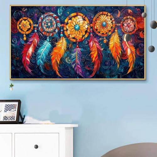 Malen Nach Zahlen Traumfänger, Malen Nach Zahlen Erwachsene Feder Paint by Numbers Handgemalt Ölgemälde Kit für Anfänger mit Pinseln Acrylfarben, Halloween Deko Wohnzimmer, Geschenke 90x180 CM Q6-105 von Weoqion