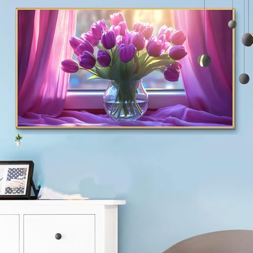 Malen Nach Zahlen Tulpe, Malen Nach Zahlen Erwachsene Sonnenlicht Paint by Numbers Handgemalt Ölgemälde Kit für Anfänger mit Pinseln und Acrylfarben,Halloween Deko Wohnzimmer,Geschenke 60x120 cm Q6-67 von Weoqion