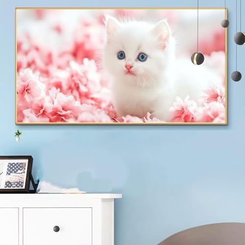 Malen Nach Zahlen Weiß, Malen Nach Zahlen Erwachsene Katze Paint by Numbers Handgemalt Ölgemälde Kit für Anfänger mit Pinseln und Acrylfarben, Halloween Deko Wohnzimmer, Geschenke 90x180cm Q6-611 von Weoqion