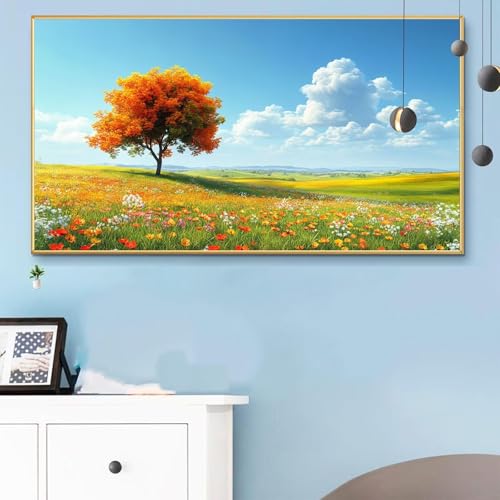 Malen Nach Zahlen Wiese, Malen Nach Zahlen Erwachsene Baum Paint by Numbers Handgemalt Ölgemälde Kit für Anfänger mit Pinseln und Acrylfarben, Halloween Deko Wohnzimmer, Geschenke 90x180 cm Q6-217 von Weoqion