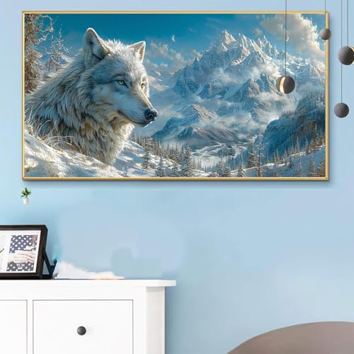 Malen Nach Zahlen Wolf, Malen Nach Zahlen Erwachsene Winter Paint by Numbers Handgemalt Ölgemälde Kit für Anfänger mit Pinseln und Acrylfarben, Halloween Deko Wohnzimmer, Geschenke 40x80 CM Q6-575 von Weoqion