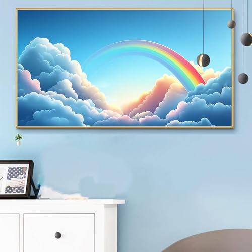 Malen Nach Zahlen Wolke, Malen Nach Zahlen Erwachsene Regenbogen Paint by Numbers Handgemalt Ölgemälde Kit für Anfänger mit Pinseln und Acrylfarben, Halloween Deko Wohnzimmer, Geschenke 60x120 Q6-539 von Weoqion