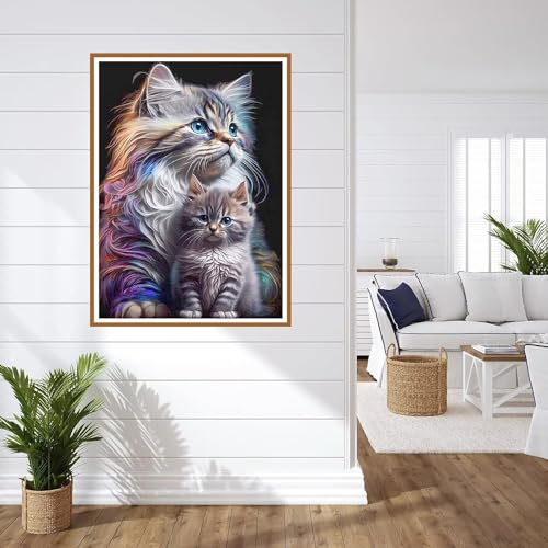 Tier Diamond Painting Katze Diamant Painting Bilder, Diamond Painting Klein Size Erwachsene 5D runden Full Drill Cross Stickerei Malerei Kits Malen nach Zahlen, Deko wohnzimmer Wand 50x70cm WO-954 Tier Diamond Painting Katze Diamant Painting Bilder, Diamond Painting Klein Size Erwachsene 5D runden Full Drill Cross Stickerei Malerei Kits Malen nach Zahlen, Deko wohnzimmer Wand 50x70cm WO-954 von Weoqion
