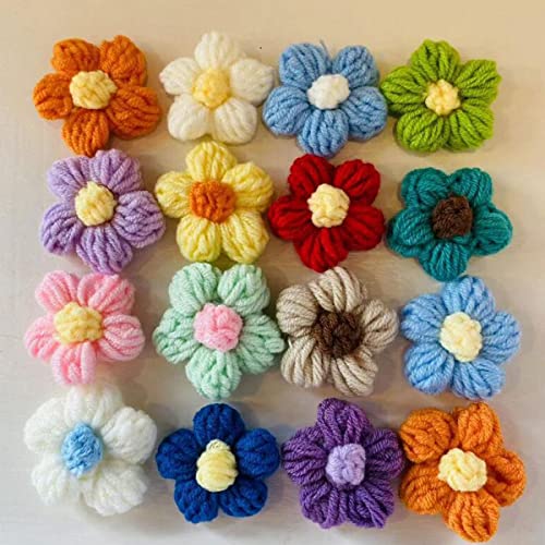 Wepetyo 3D-Häkelblumen, Strickapplikation, groß, 8 cm, Häkelblumen-Aufnäher, Verzierungen für Haarschmuck, Nähzubehör (zufällige Farbe), 20 Stück von Wepetyo