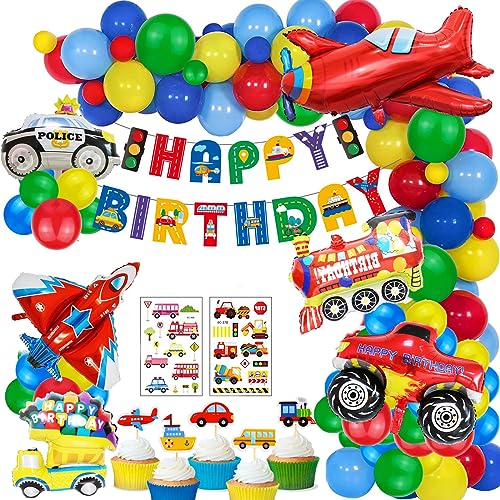 68 Stück Geburtstagsdeko für Jungen, Transport Party Dekorationen für Kinder, Truck Auto Cake Topper, Happy Birthday Dekoration Banner Folienballon für Junge Kinder Geburtstagsdeko Baby Shower von Weploda