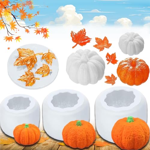 Weploda 4 Stück Thanksgiving Halloween Harzformen, Silikonform Kürbis Set, 3D Kürbis Silikonformen, Herbst Ahornblatt Silikonformen, für Halloween&Herbst Deko, DIY Basteln Dekoration(4 Größen) Weploda 4 Stück Thanksgiving Halloween Harzformen, Silikonform Kürbis Set, 3D Kürbis Silikonformen, Herbst Ahornblatt Silikonformen, für Halloween&Herbst Deko, DIY Basteln Dekoration(4 Größen) von Weploda