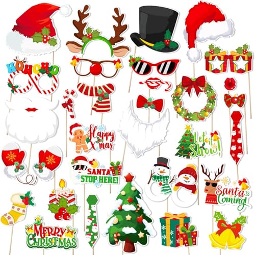 Weihnachts-Fotoautomaten-Requisiten-Set, 30 Stück, Selfie-Posierbrillenrahmen, Weihnachts-Bilderrahmen, lustige Selfie-Posierbrillenrahmen, Weihnachts-Posen-Schilder-Kits für Erwachsene und Kinder Weihnachts-Fotoautomaten-Requisiten-Set, 30 Stück, Selfie-Posierbrillenrahmen, Weihnachts-Bilderrahmen, lustige Selfie-Posierbrillenrahmen, Weihnachts-Posen-Schilder-Kits für Erwachsene und Kinder von Weppduk