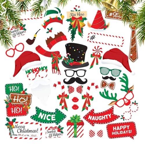 Weihnachts-Fotoautomaten-Requisiten-Set | Weihnachts-Selfie-Requisiten | Machen Sie 38 x Weihnachtsdekorationen | Weihnachts-Selfie-Pose Schild Requisiten für Kinder & Erwachsene, Urlaubsatmosphäre Weihnachts-Fotoautomaten-Requisiten-Set | Weihnachts-Selfie-Requisiten | Machen Sie 38 x Weihnachtsdekorationen | Weihnachts-Selfie-Pose Schild Requisiten für Kinder & Erwachsene, Urlaubsatmosphäre von Weppduk